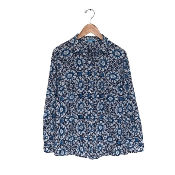 J. McLaughlin Shirt Women’s Size Medium Catalina Blue Long Sleeve Button Up - Picture 1 of 7